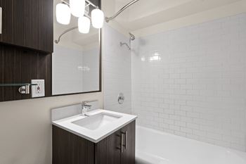 Updated bathroom at skye at belltown apartments in seattle, wa 98121